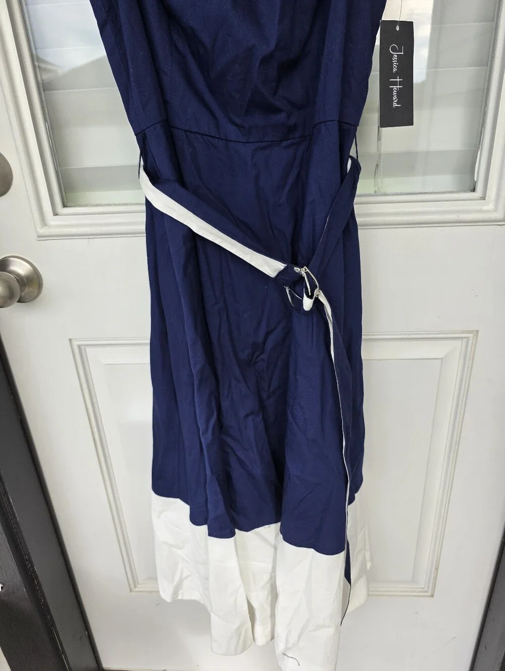 Jessica Howard Navy Blue White Hem Fit & Flare Dress Size 10 NWT Sleeveless Midi - Picture 4 of 8